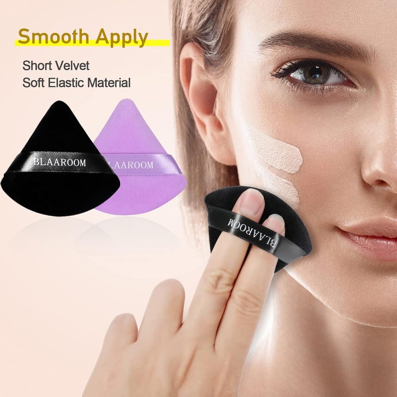 BLAAROOM 12 Pieces Velour Pure Cotton Powder Puff Face Makeup Triangle Powder Puffs for Loose Powder Wet Dry Cosmetic Foundation Beauty Sponge Makeup Tools -Black & Purple - Image 3